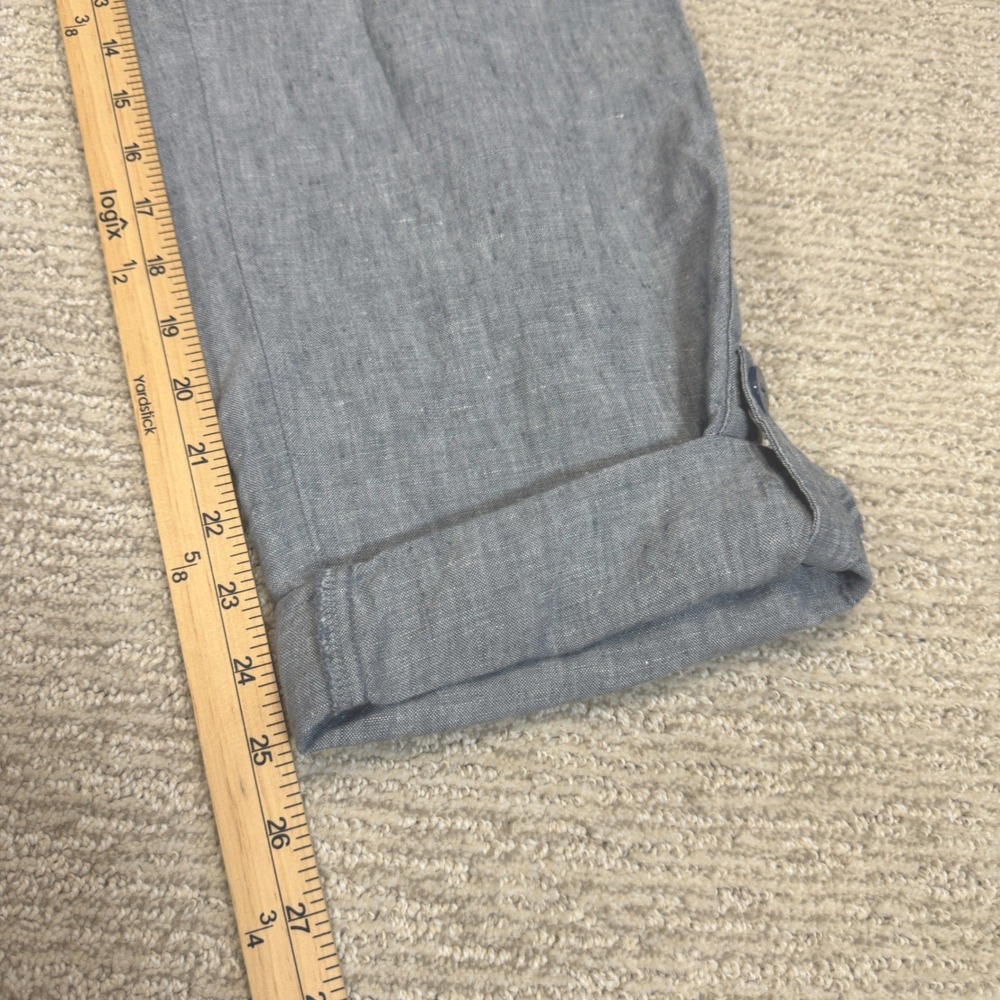 Pure Jill Linen Pants Light Blue Elastic Waist Roll Tab Hem Trousers L/XL - Picture 8 of 8